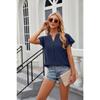 Summer T-shirt Solid Colour V-Neck Loose Short Sleeve Chiffon Shirt Tops for Women