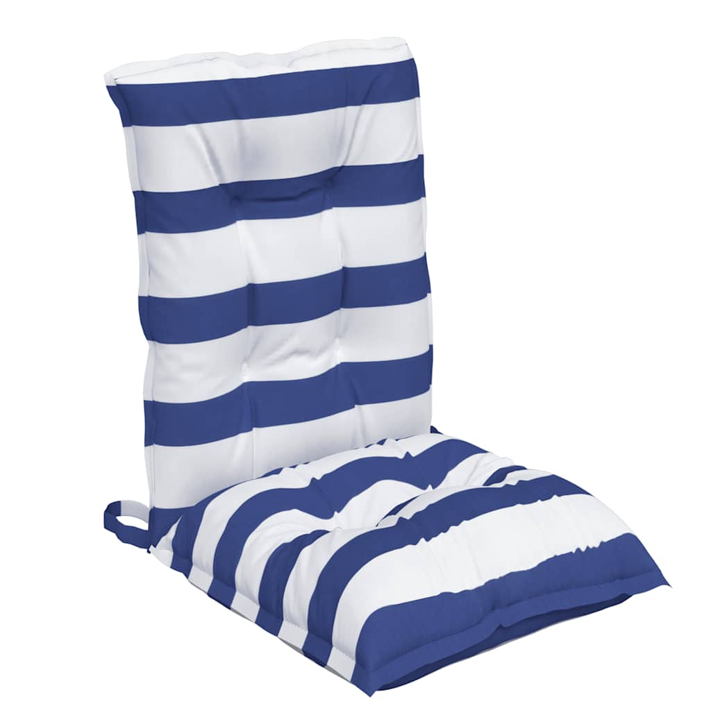 Low Back Chair Cushions 2 pcs Blue & White Striped Oxford Fabric