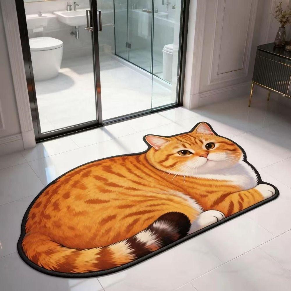 40*60cm Cute Cat Diatom Floor Mat Super Absorbent Wear Resistant Design Bathroom Carpet Soft Non-slip Simulation Cat Floor Mat