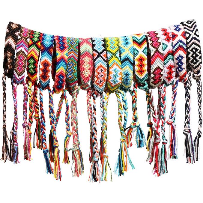 Hicarer 15 штук Дружеские браслеты в непальском стиле Ручная работа Плетеные браслеты Разноцветные плетеные обертывающие браслеты для женщин