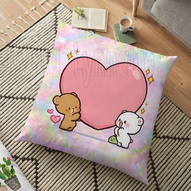 Mléko a mocha páry Panda Bear Bubu Dudu Povlak na polštář Hodový polštář Domácí Dekorativní čtvercový tisk Polštář Polštář na pohovku 45CM