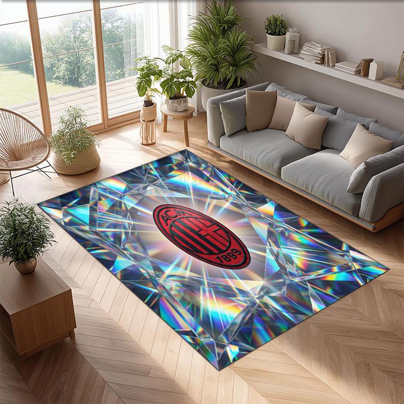 Tappeto in Flanella Stampato AC Milan Antiscivolo Morbido Poliestere Tappeto per Pavimento Tappetino Decorativo da Interno per Camera da Letto Soggiorno Divano Sala Giochi Decorazione Casa