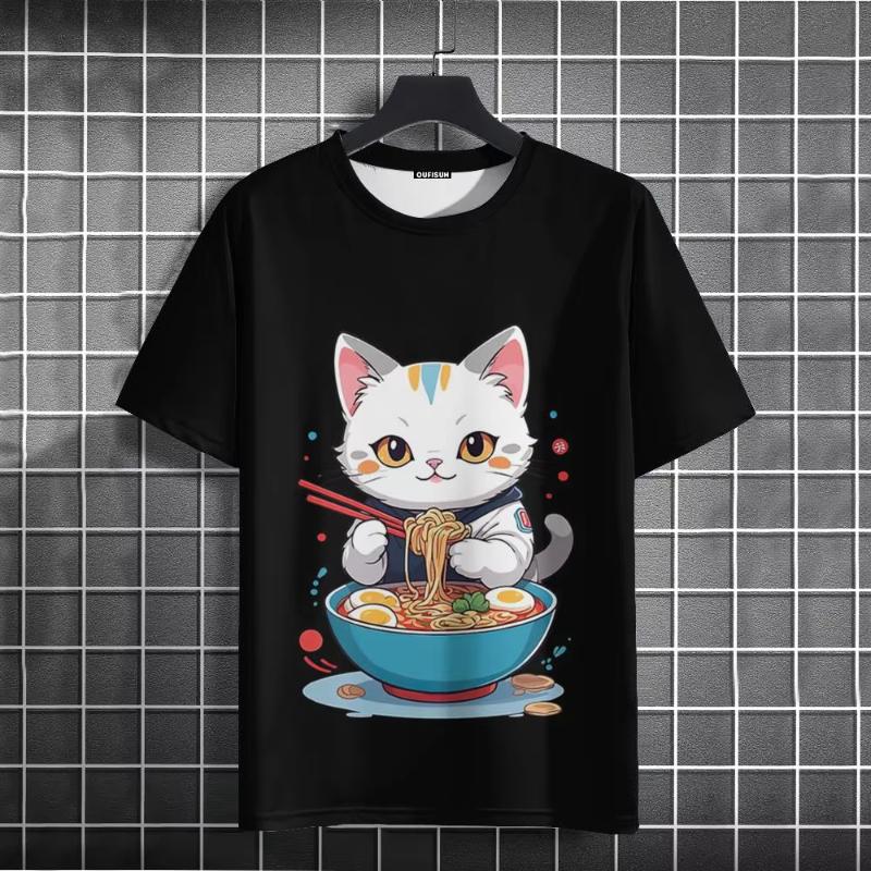 Men's T-Shirt Japanese Style Cat Graphic 3d Print Women Clothing Fashion Casual Short Sleeve Oversized T Shirt Harajuku Tops