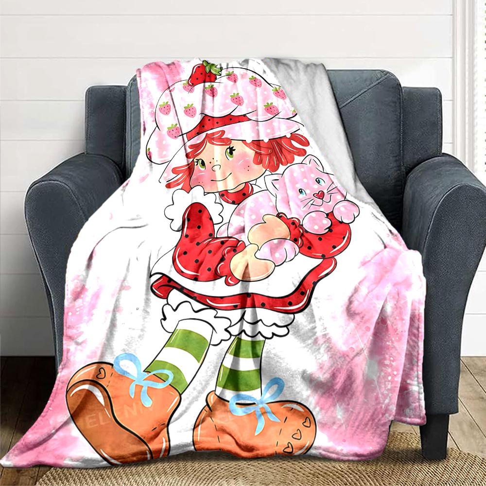 1Pc Strawberry Shortcake'S Sweet Adventure Blanket For Couch Bed Plush Cozy Fuzzy Blanket Super Soft Warm Blankets For Fall And Winter 0918257