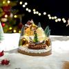 Resin Holiday Home Decor 2Pcs Christmas Train Music Box with Rotating Light, Snow Village Carousel Decorative Ornaments Ornament, Battery/USB Powered