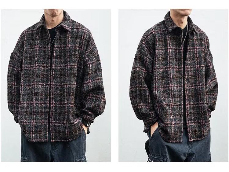 Men's Retro Plaid Wool Jacket - Long Sleeve, Versatile Casual Coat for Spring and Autumn
