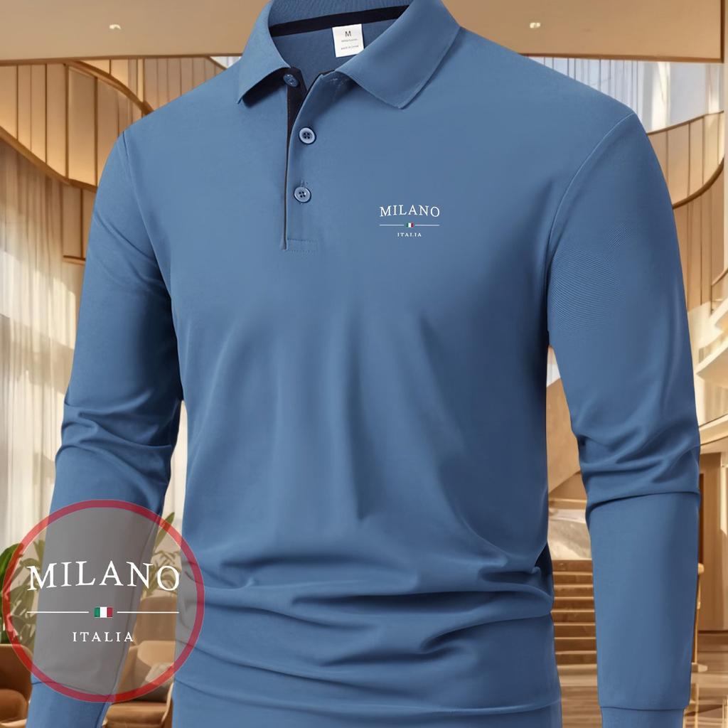 Men's Long Sleeve Casual Summer Printed T-Shirt - Stylish and Versatile Top, Geometric Design, Lightweight Polo Golf Shirt