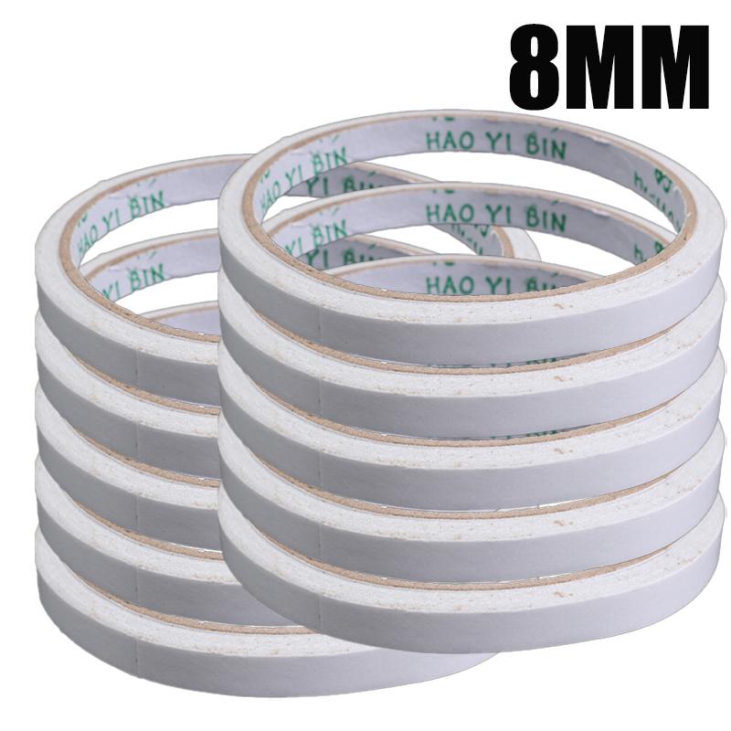10-1Rolls Double Sided Tape Ultra-thin White Strong Sticky Tapes Stickers Super Adhesive Tape Strips for Home Office Supplies