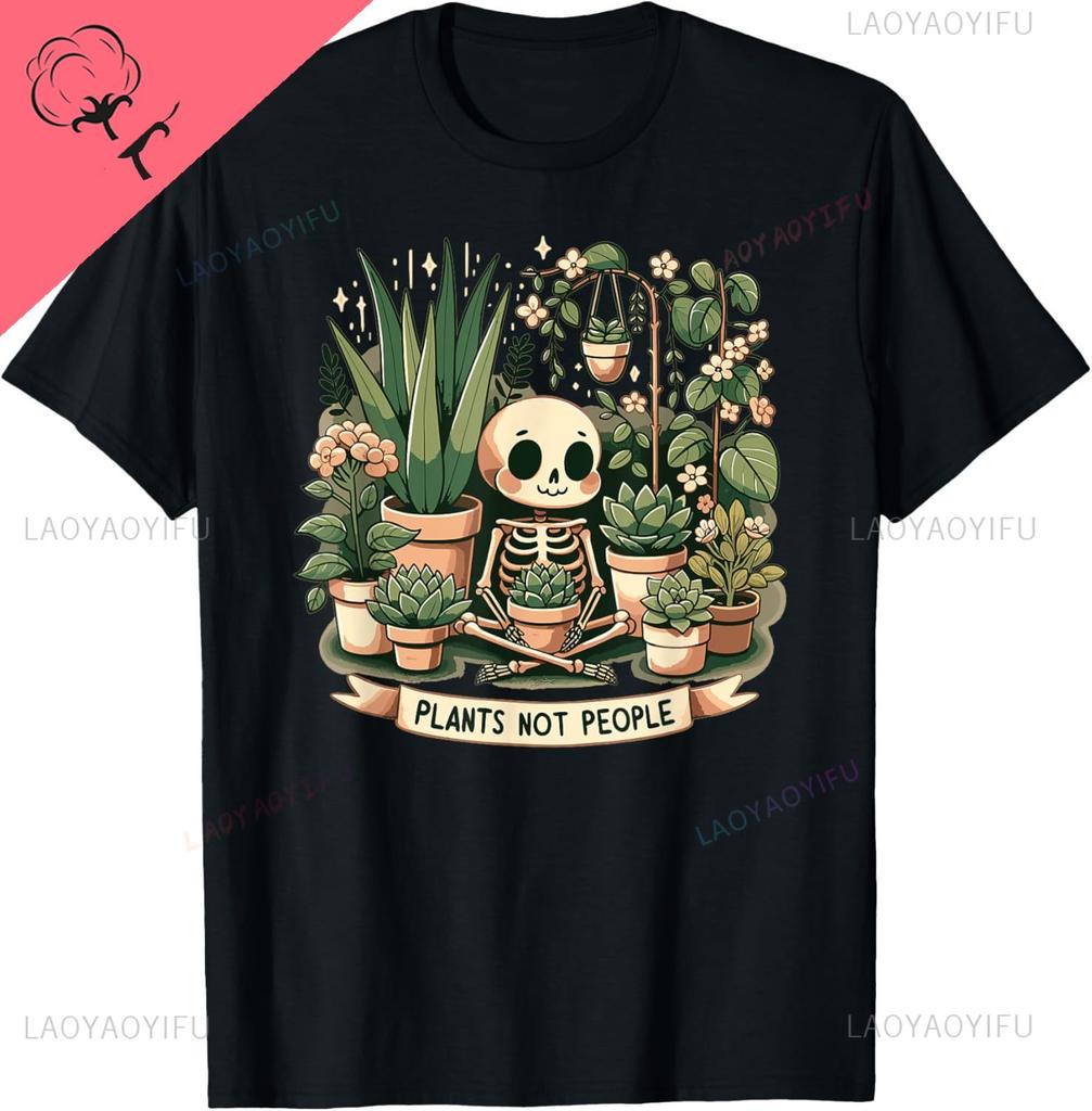 Plant Lover Skeleton Design Plants Not People TShirt Cotton Y2k Harajuku Couple Unisex Summer Streetwear Tops Camisas