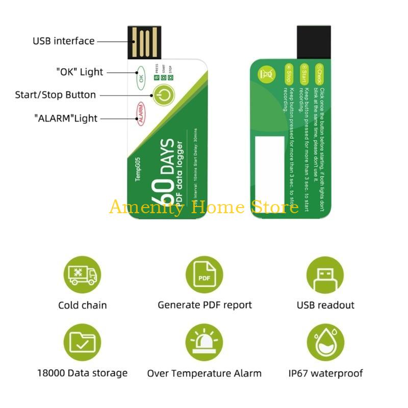 F26C Easy to Use Disposable USB Temperature Temperatures Logger 60 Days Recording for Cold Chain Transport & Freezer Storage