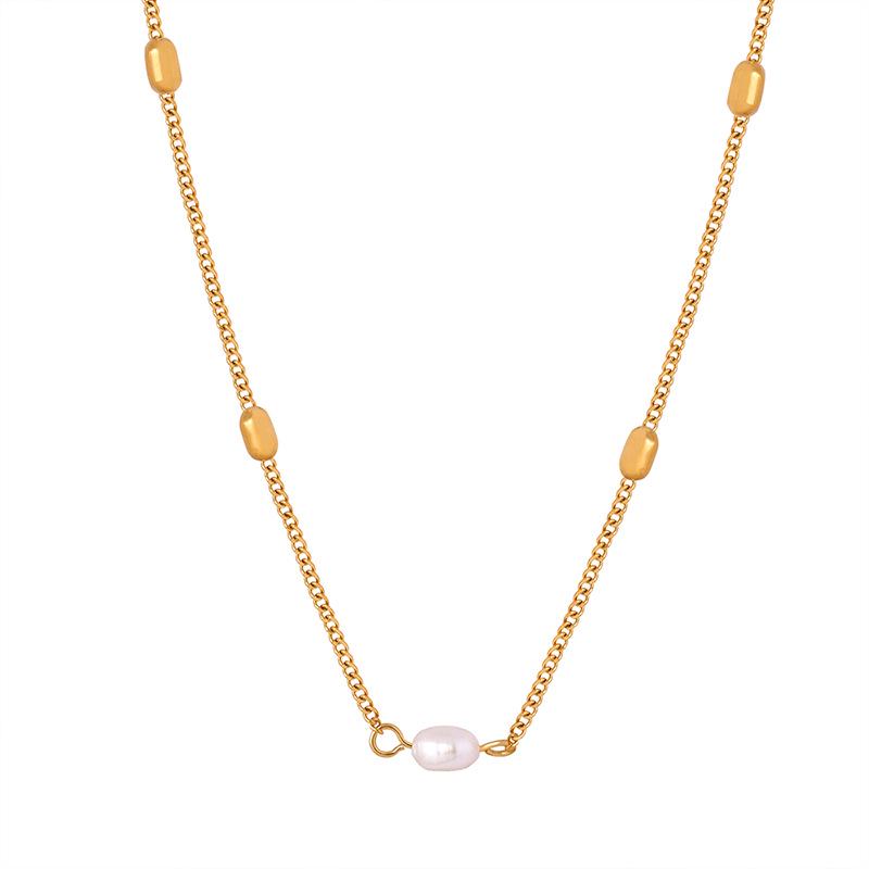 Exquisite Temperament 18k Gold Bead Chain Pearl Necklace with Titanium Steel Side Clip