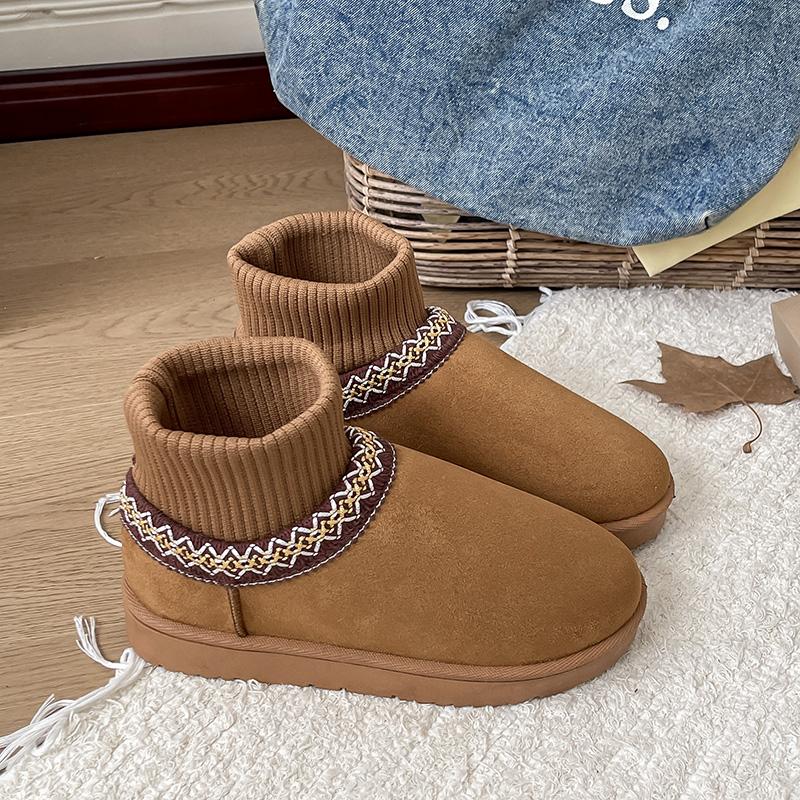 Fashion 2025 Winter New Ethnic Style Sock Holder Platform Heightened Fleece Outside Snow Boots