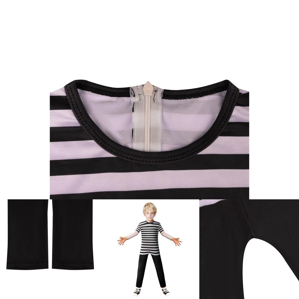 Wednesday Addams Pugsley Addams Jumpsuit Kids Xmas Halloween Theme Party Cosplay
