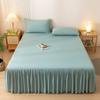 1pc Gray Bed Skirt Skin-friendly Bed Cover Simple Style Mattress Protector Roupa De Cama Soft Bedspread for Home (No Pillowcase)