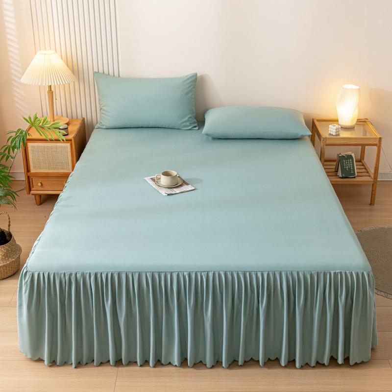 1pc Gray Bed Skirt Skin-friendly Bed Cover Simple Style Mattress Protector Roupa De Cama Soft Bedspread for Home (No Pillowcase)