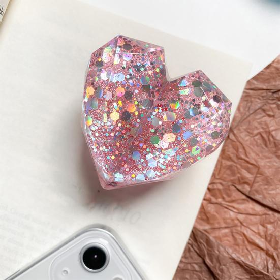 Mobile Phone Finger Telescopic Colorful Sequins Holder Universal 3D Love Heart Folding Phone