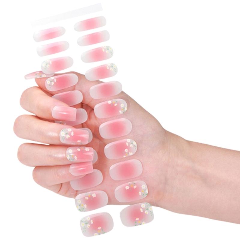 Gel Nail Stickers Full Cover Self Adhesive French Manicure Strips Quick Apply No UV Light Required with Nail File Stick