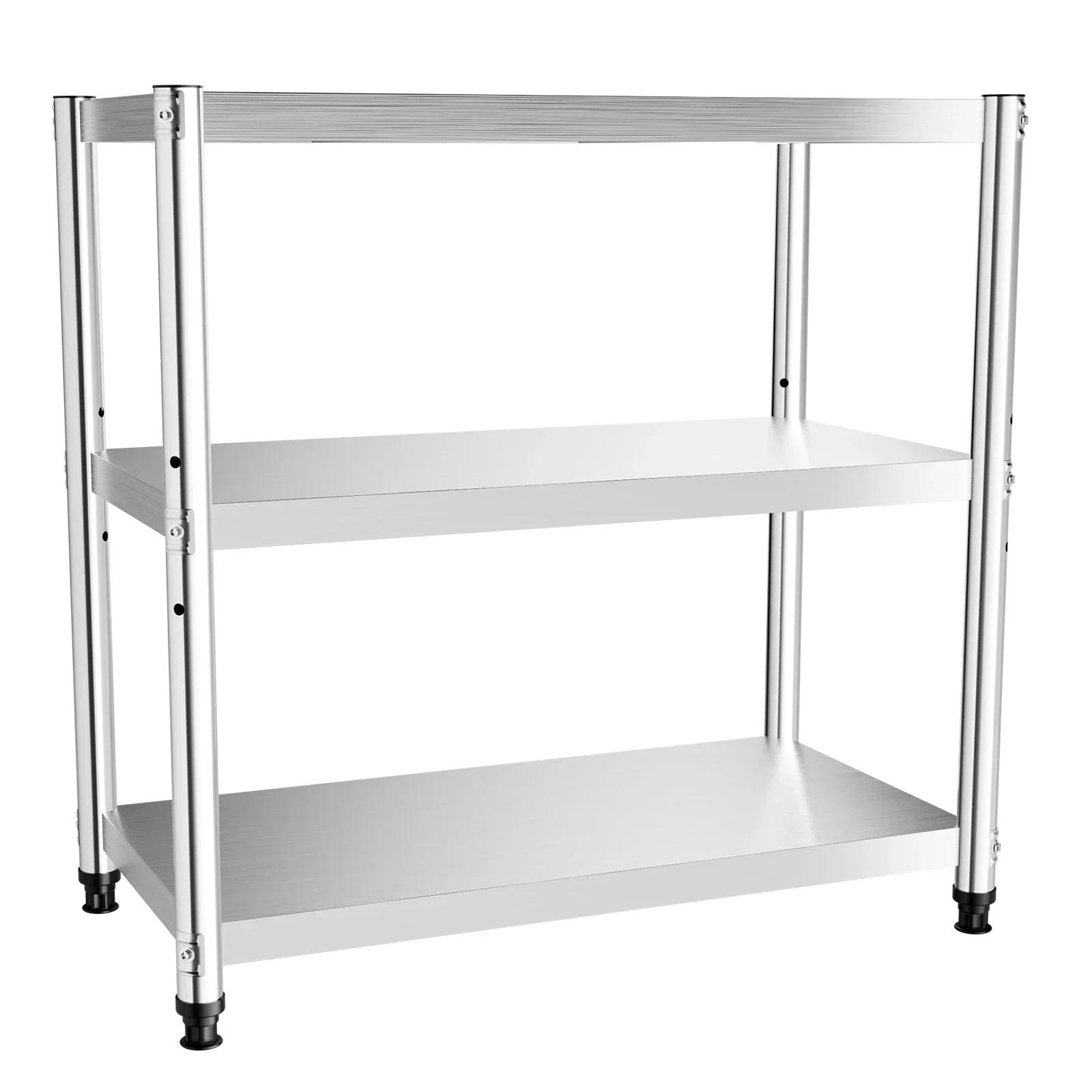 

3-ярусная кухонная полка Стеллаж для хранения Полки для ресторана Стеллаж из нержавеющей стали для кладовых, гастрономий, кухонь серебряный