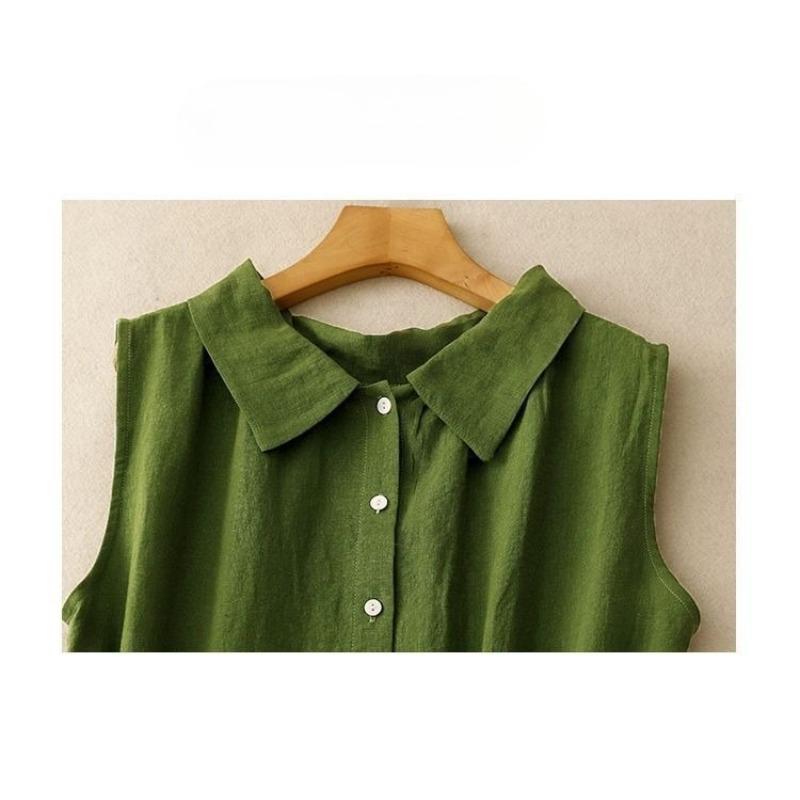 Elegant Loose Sleeveless Shirt Dress Women Summer Casual Long Dress with Tie Waist Design
