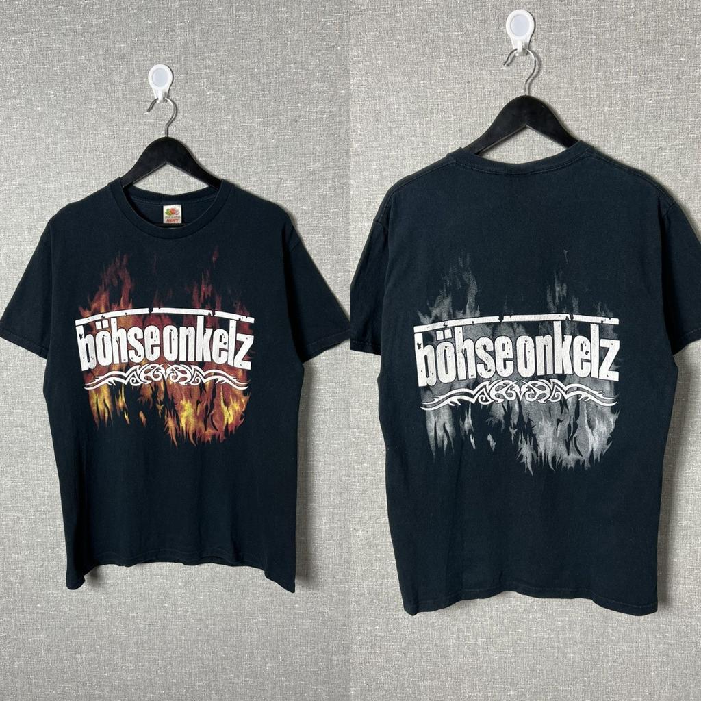 Band Tees × Vintage Böhse Onkelz Vintage 90s Rock Band Tee Tour T-Shirt Size Onkelz Global Tour T-shirt Street Hip Hop Oversized Y2k Casual Clothing