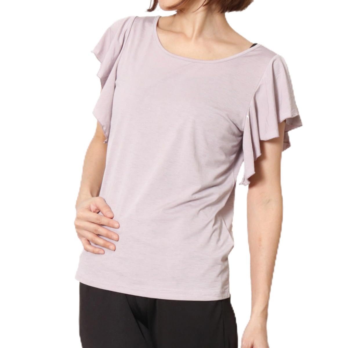 

one Tops Yoga Wear GYM Flare Sleeve Tee Butterfly Lilac Gray Pane(t) (2 Types) Tee,