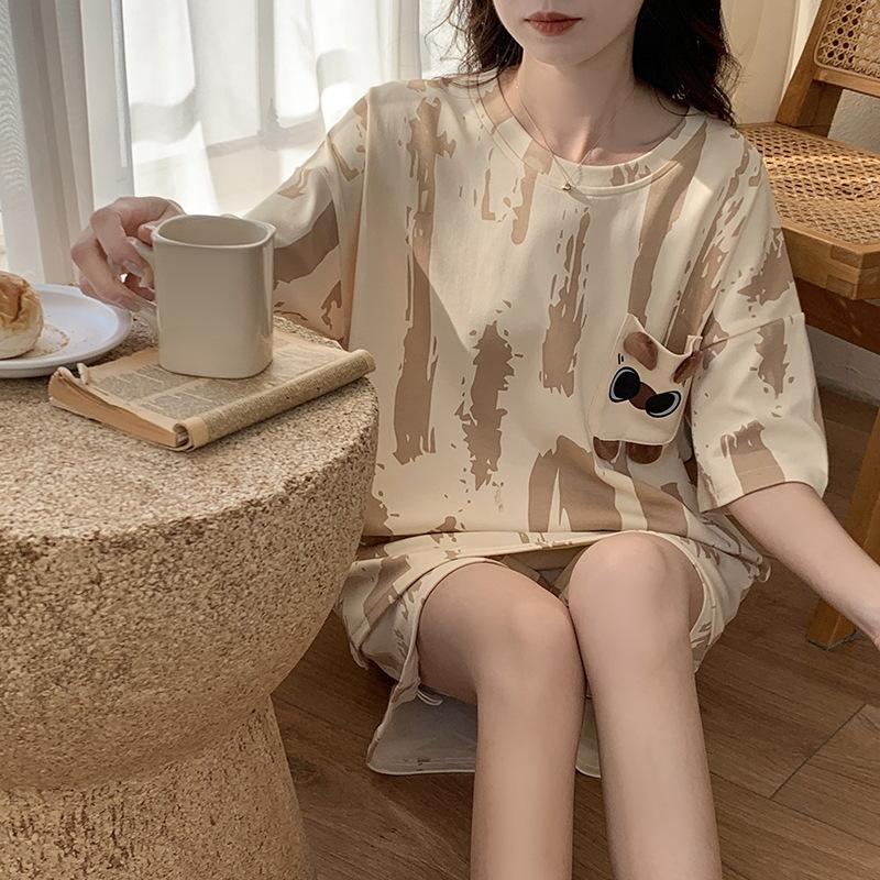 Pajamas Women'S Short-Sleeved Shorts Crew Neck Suit Students Sweet And Cute Cartoon Women'S Thin Loungewear Can Be Worn Outside