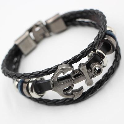 Men Fashion Cool PU Metal Anchor Bracelet Wristband Gifts Jewelry AVE