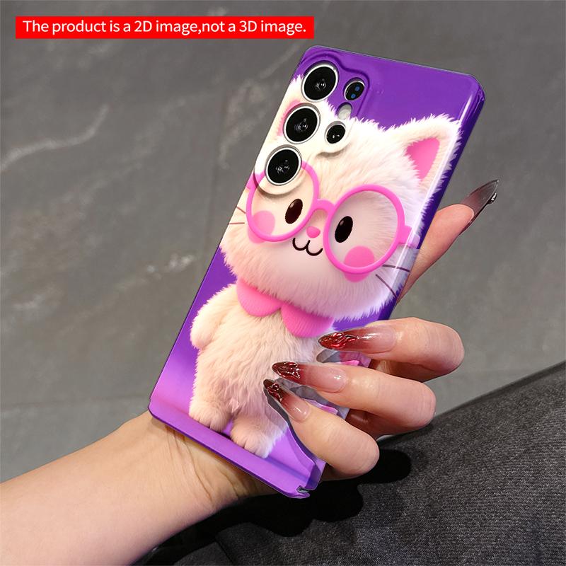 2DFlat Samsung phone case Pink-Glasses Kitty Phone Case Applicable to Galaxy S22 S23 S24 S25ULTRA S26 A12 A13 A14 A15 A16