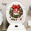 Holiday Seasonal Restroom Decor Christmas Wreath Toilet Decal, Merry Bow Seat Sticker, Easy Apply Tank Decals Waterproof Lid Decals, Self-Adhesive