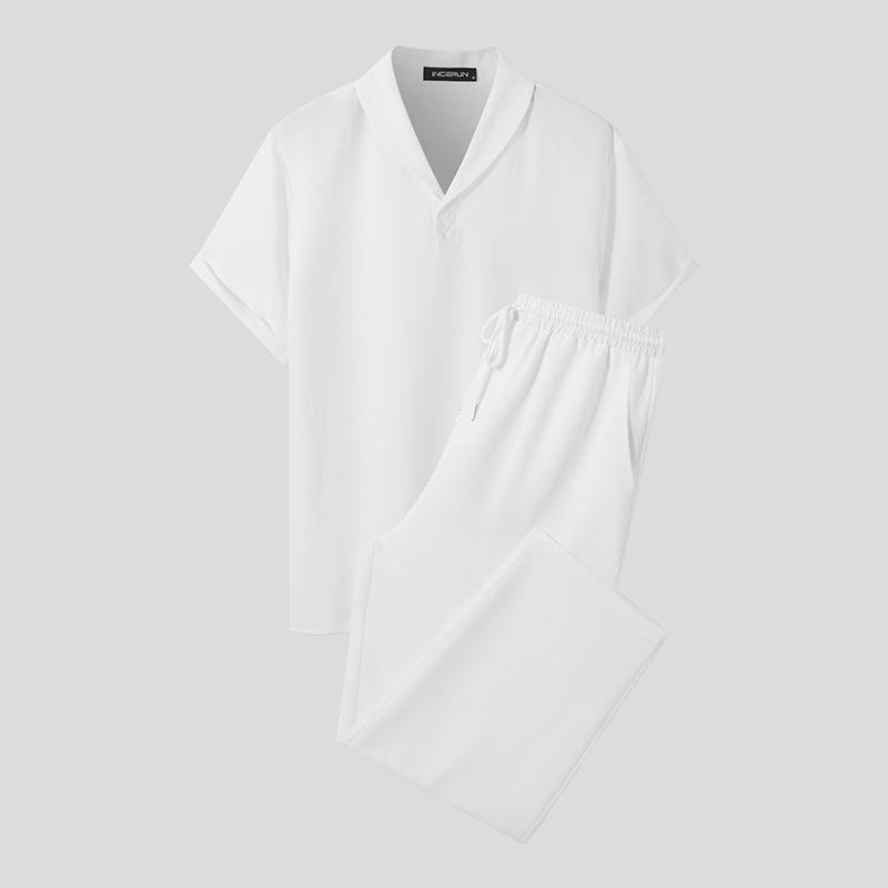 

INCERUN Комплект из 2 предметов для мужчин: рубашки с короткими рукавами и длинные брюки