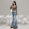 Women's 2025 American-Style Low-Waisted Blue Gradient Micro-Flare Jeans - Slim Fit, Autumn Collection