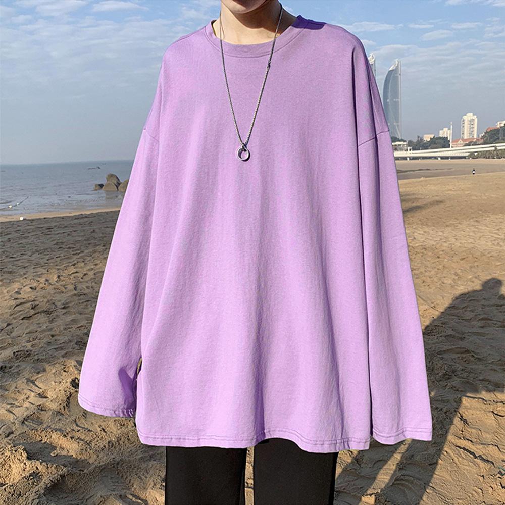 100% Baumwolle Oversize Männer Frauen T-shirt Mann Lange ärmel Reine Farbe Männer t-shirt T-shirts Für Männlich Weiblich Tops S violett