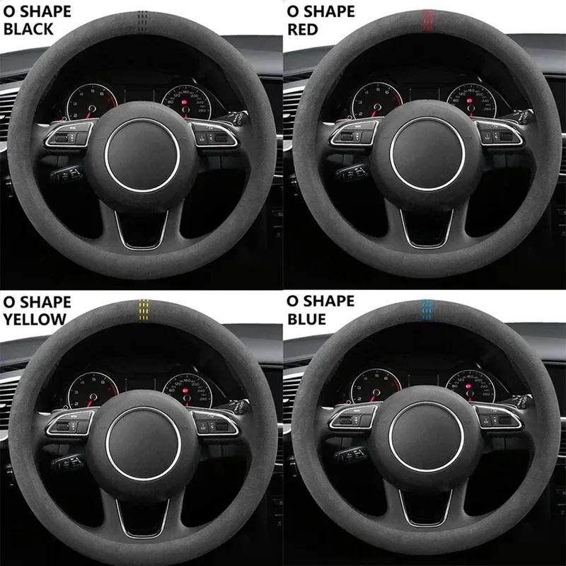 Luxury Suede Steering Cover- Premium cowhide with suede finish, all-season anti-slip, enhances driving grip and interior style