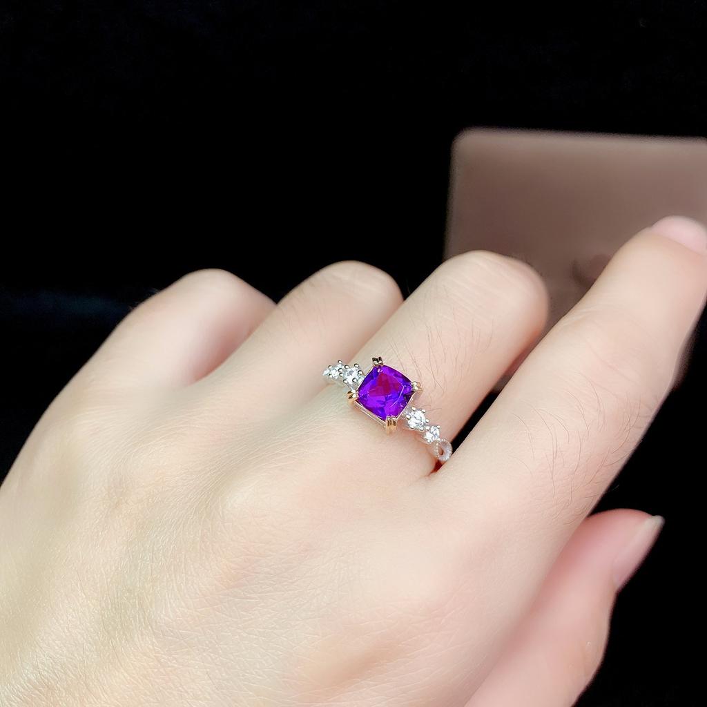Genuine 925 Sterling Silver Amethyst Jewelry Open Ring For Women Anillos De Bizuteria Wedding Bands Anel Gemstone Females Rings