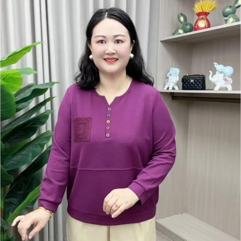 Autumn New Top Button Simple Versatile Casual Loose Slim Long-sleeved Women's Sweatshirt