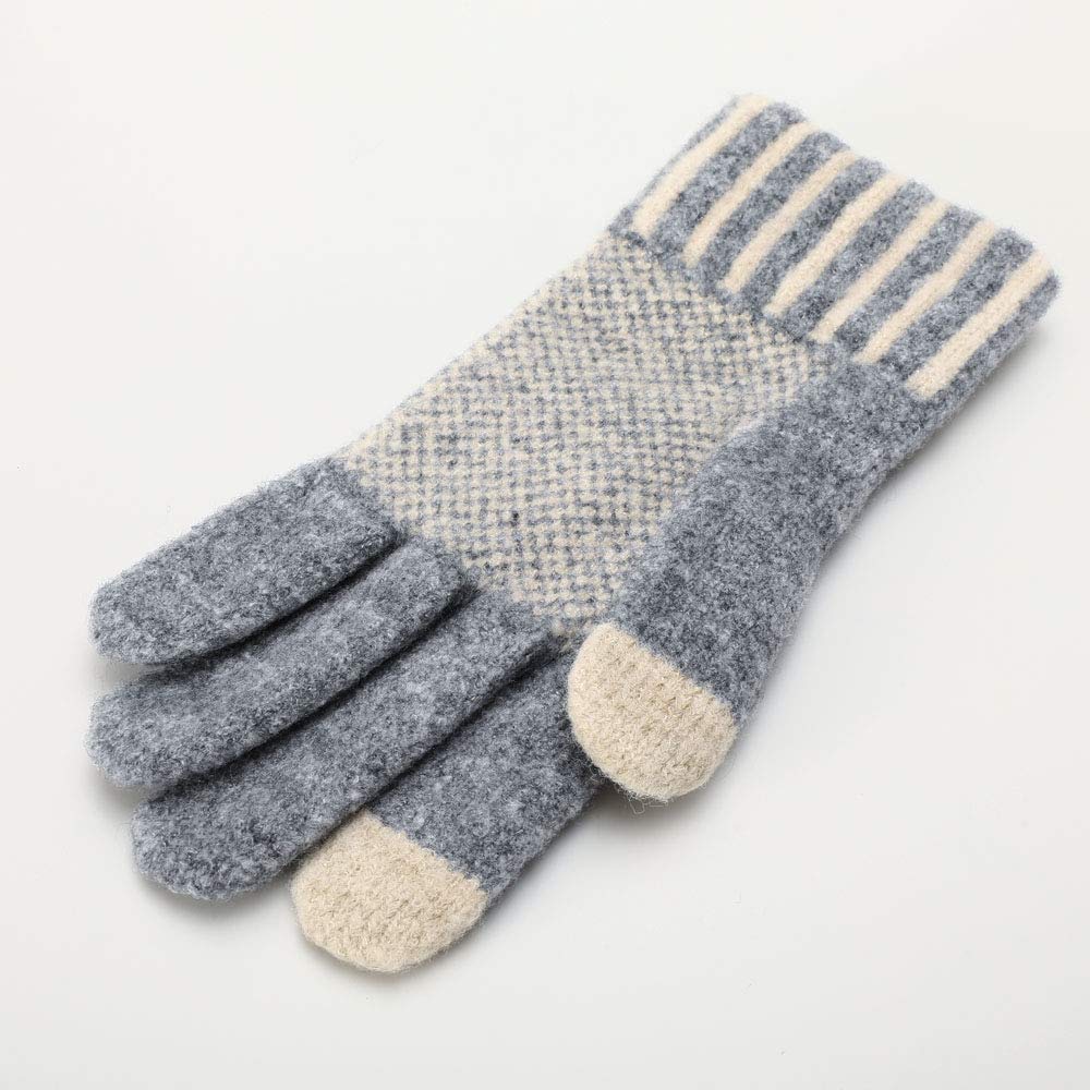 GlovesDEPO Made in Smartphone Reindeer and Snowflake Gray Women's Cashmere-Like Gloves, Japan, Compatible, Print,