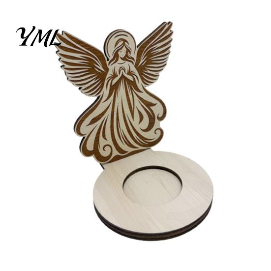 Stable Wooden Base Candle Holder, Praying Angel Tabletop Tealight Stand, Religious Poplar Plywood Ornaments Decorative Candlestick for Mantel, Dining