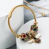 Gold Alloy Adjustable Bee Bracelet with Shiny Diamond Ball - Hot-Selling Pandora Style Jewelry
