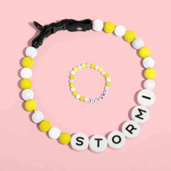 2 Pcs/Set Men Women Bracelet Necklace Set Colorful Beads English Letter Print Adjustable Clamps Pet