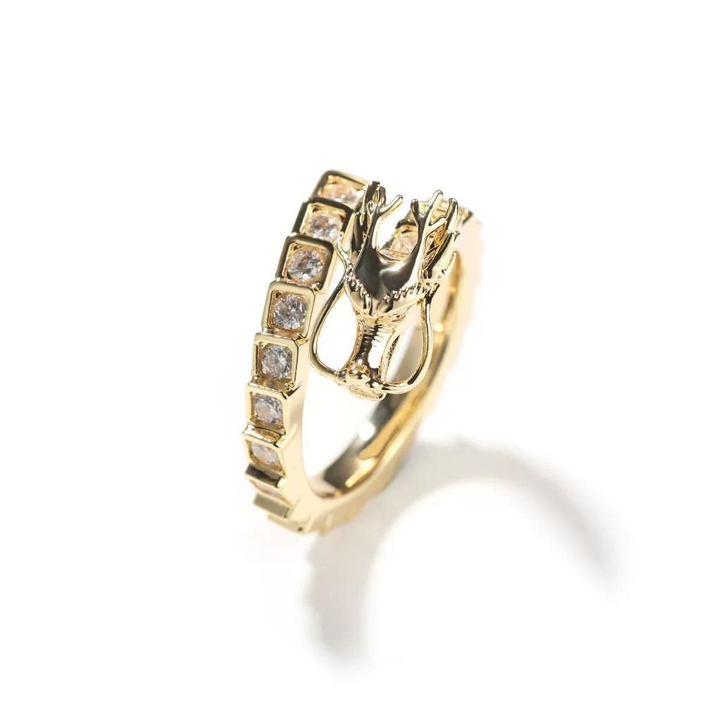 

Fashion Trendy Ins Diamond Cuban Ring Men s Hip Hop Ring Accessories Retro Minority Women s Street Disco Jumping Little Finger Ring золотой
