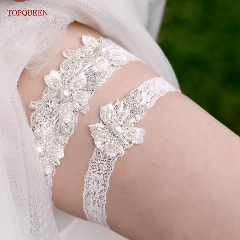 TOPQUEEN ST40 Sexy Spitze Blume Oberschenkel Ring Kristall Perlen Perlen Hochzeit Strumpfband Gürtel Braut Cosplay Mode Strumpf Ring