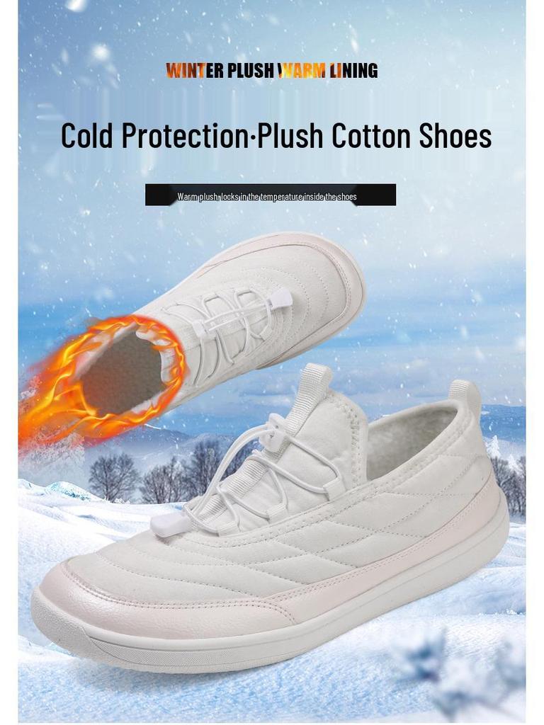 Size 50 Plus Size Winter Casual Couples' Fleece-lined Cotton Shoes - Warm, Thick, Lightweight, Non-slip Snow Slippers.
