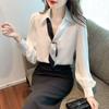 Fairy Stone Long Sleeve Chiffon Blouse with Ribbon and Solid Casual and Size Women's V-Neck, Color, Formal, B-53 (L, White)