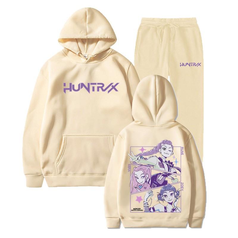 Unisex Hooded Sweatshirt Set Kpop Style Printed Loose Fit Winter