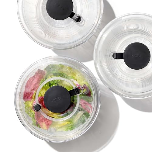 [.co.jp Exclusive] OXO Salad Spinner, Vegetable Drainer, Straight Type, Serves 2-3, Suitable for Single Use, 20.5 X 20.5 X 12cm (Dishwasher Safe, Bask