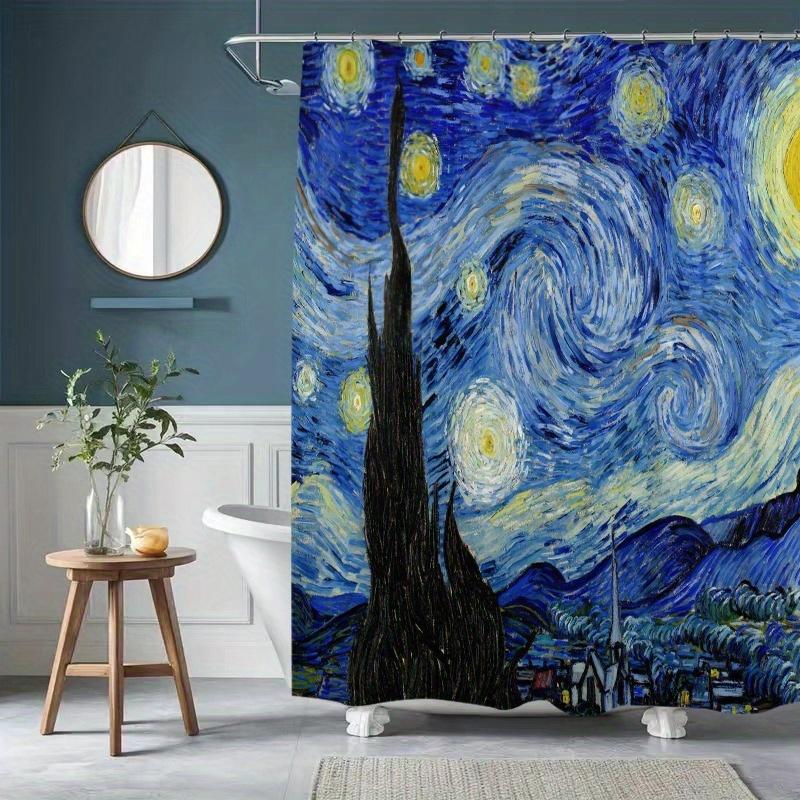 Starry Night Shower Curtain: Embrace the Artistic Design, Soft Fabric, and Dreamy Vibes for Your Inspiring Bathroom
