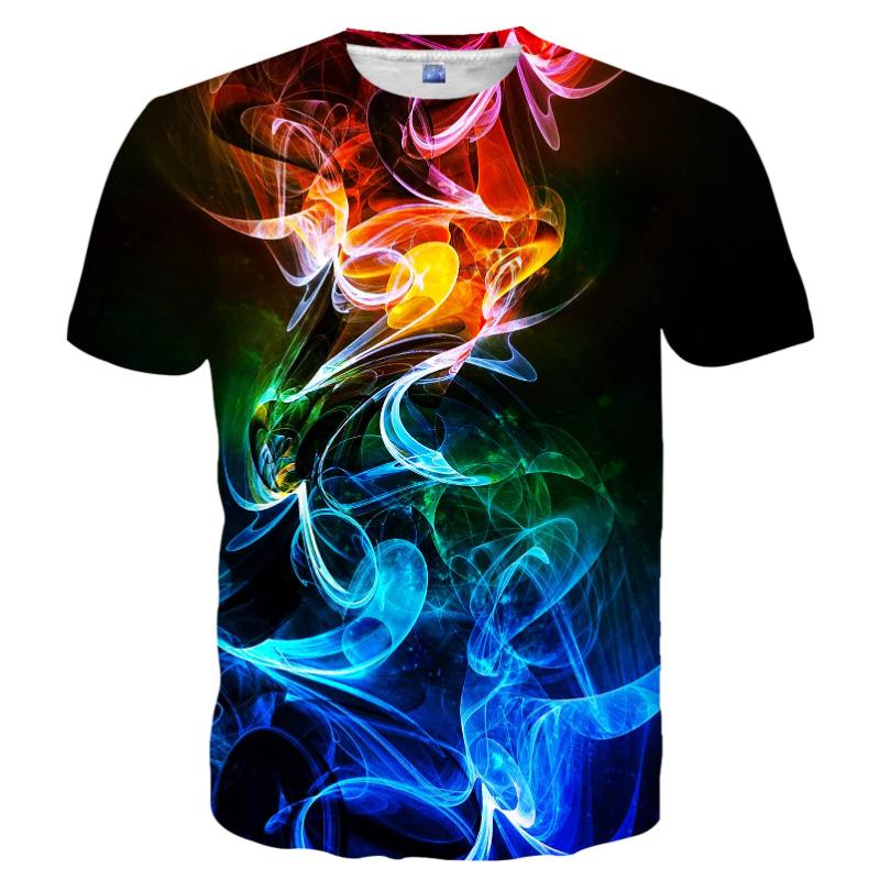 Fashion Flame Graphic T Shirts For Men New Summer Casual 3D Print Colorful Flame Hip Pop Men T-shirt Street Short Sleeve Kid Tee
