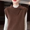 Damen Minimalistischer Wollstrickweste mit großem Revers - Herbst/Winter Ärmellos Schlanke Passform