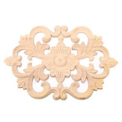 1Pc Wood Carved Onlay Applique Unpainted Furniture for Home Door Cabinet Decoration (30 X 19cm)
