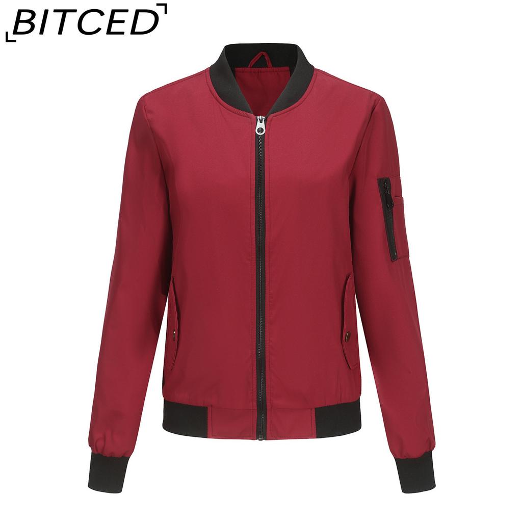 BITCED Jarní/podzimní lehká letová bunda Dámský ležérní kabát s dlouhým rukávem Volný střih Stojáček Baseballová bunda